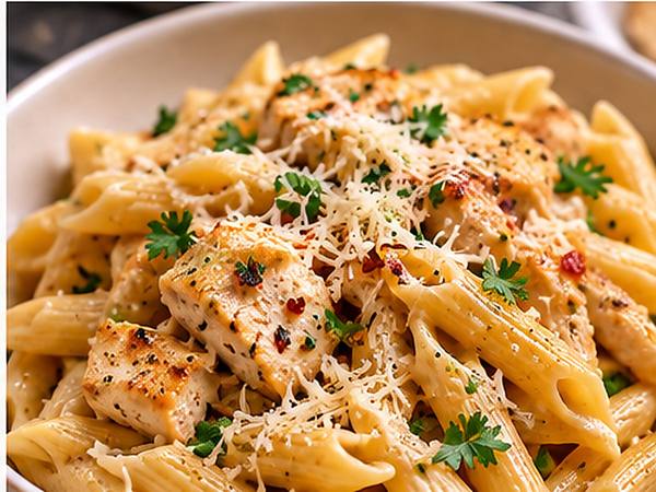 5-ingredient chicken pasta with creamy pesto sauce
